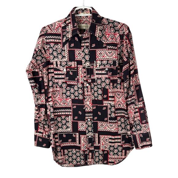 Sheplers western pearl snap black and red bandana print men’s medium - Picture 1 of 9